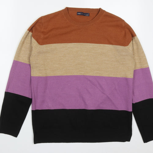 Marks and Spencer Womens Multicoloured Round Neck Striped Acrylic Pullover Jumper Size 14