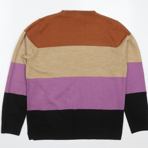 Marks and Spencer Womens Multicoloured Round Neck Striped Acrylic Pullover Jumper Size 14