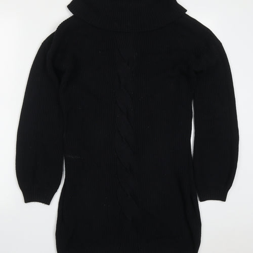 NEXT Womens Black  Cotton Jumper Dress  Size 12  Roll Neck Pullover