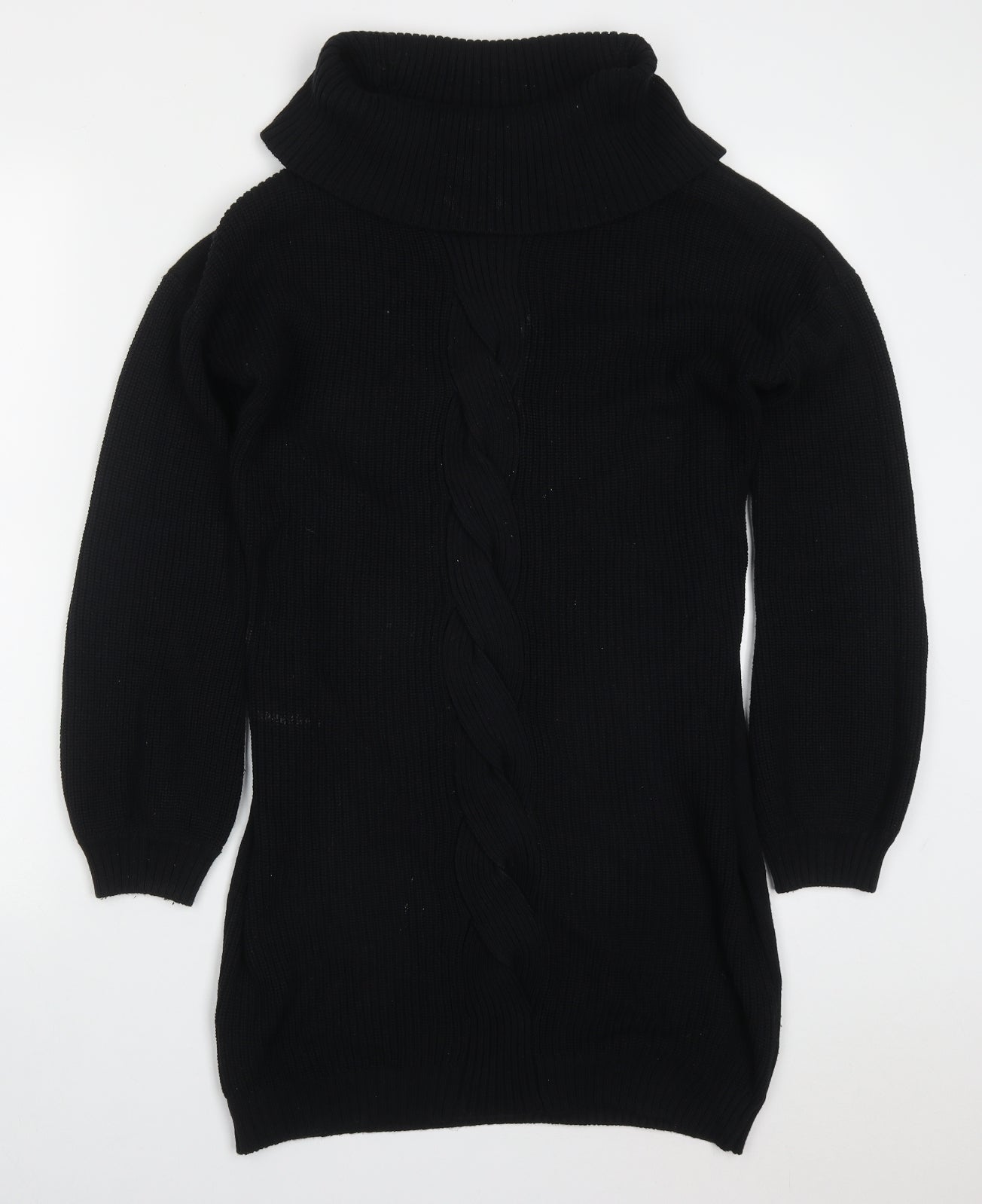NEXT Womens Black  Cotton Jumper Dress  Size 12  Roll Neck Pullover