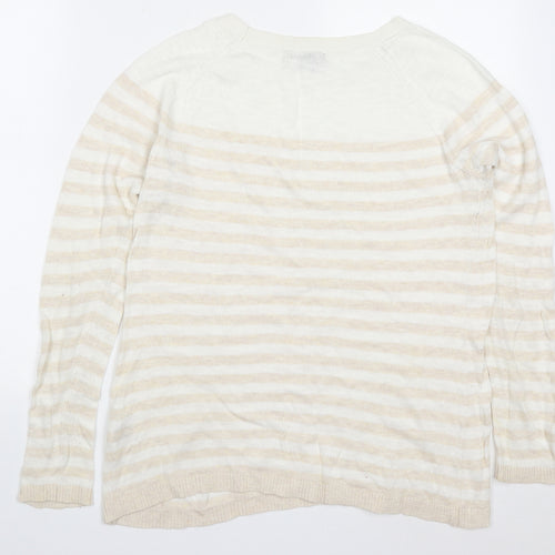 Gap Womens Beige Round Neck Striped Cotton Pullover Jumper Size M