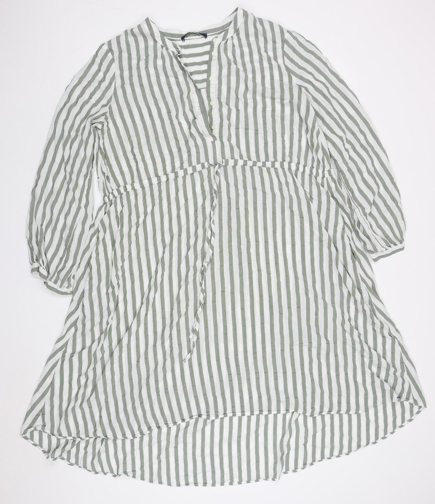 Marks and Spencer Womens Green Striped Viscose Shirt Dress  Size 14  V-Neck Pullover