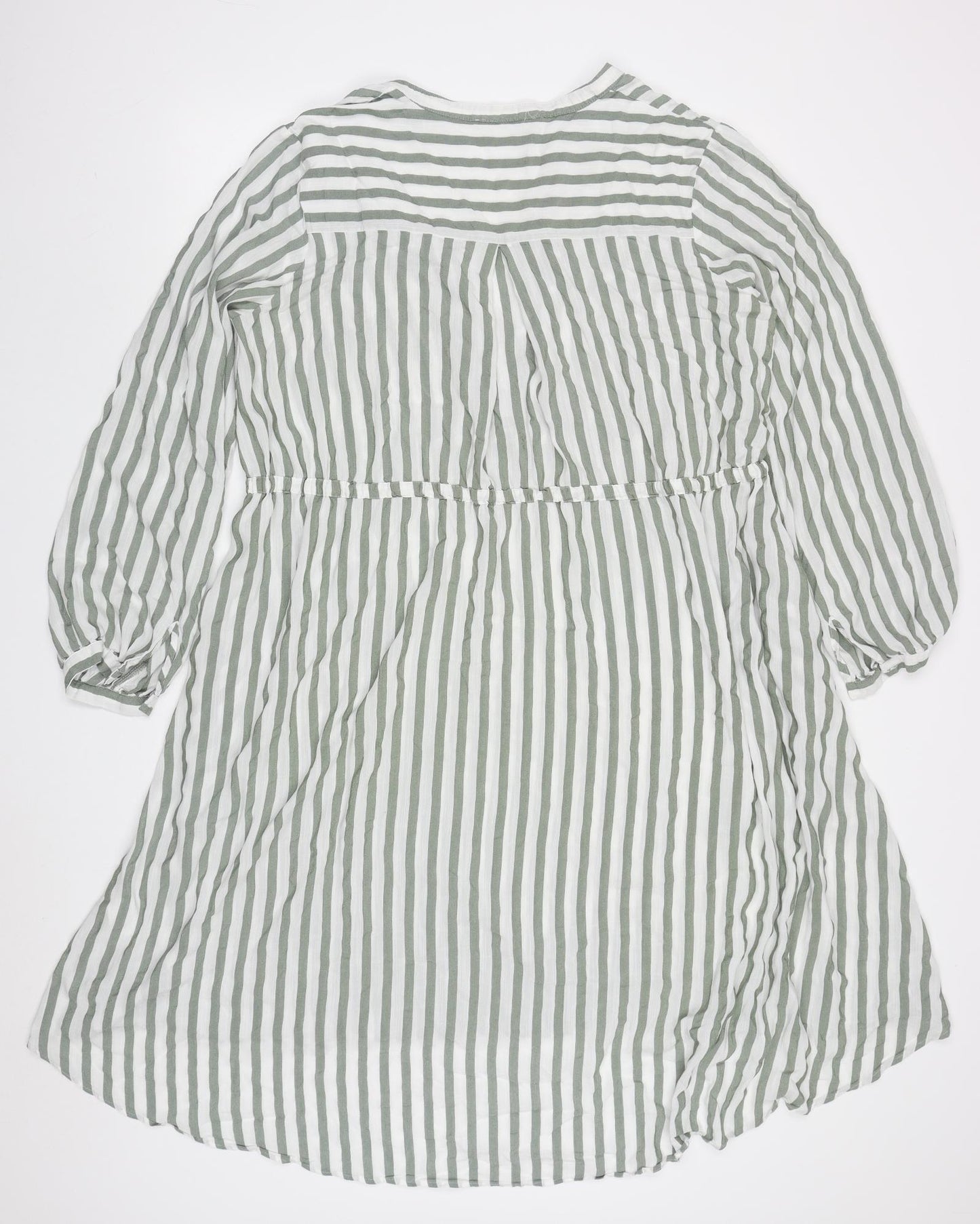 Marks and Spencer Womens Green Striped Viscose Shirt Dress  Size 14  V-Neck Pullover