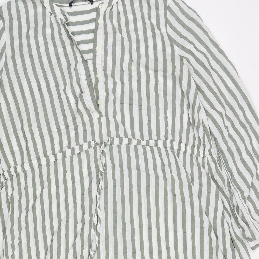 Marks and Spencer Womens Green Striped Viscose Shirt Dress  Size 14  V-Neck Pullover