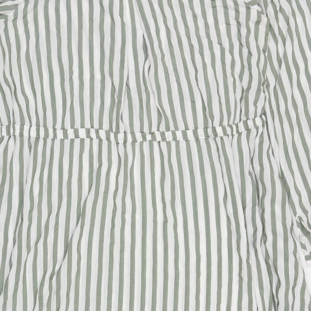 Marks and Spencer Womens Green Striped Viscose Shirt Dress  Size 14  V-Neck Pullover