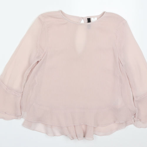 H&M Womens Pink  Polyester Basic Blouse Size 6 Round Neck