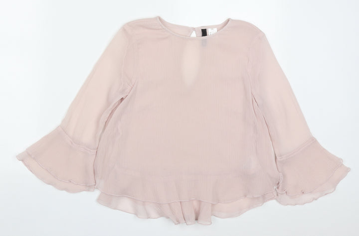 H&M Womens Pink Polyester Basic Blouse Size 6 Round Neck