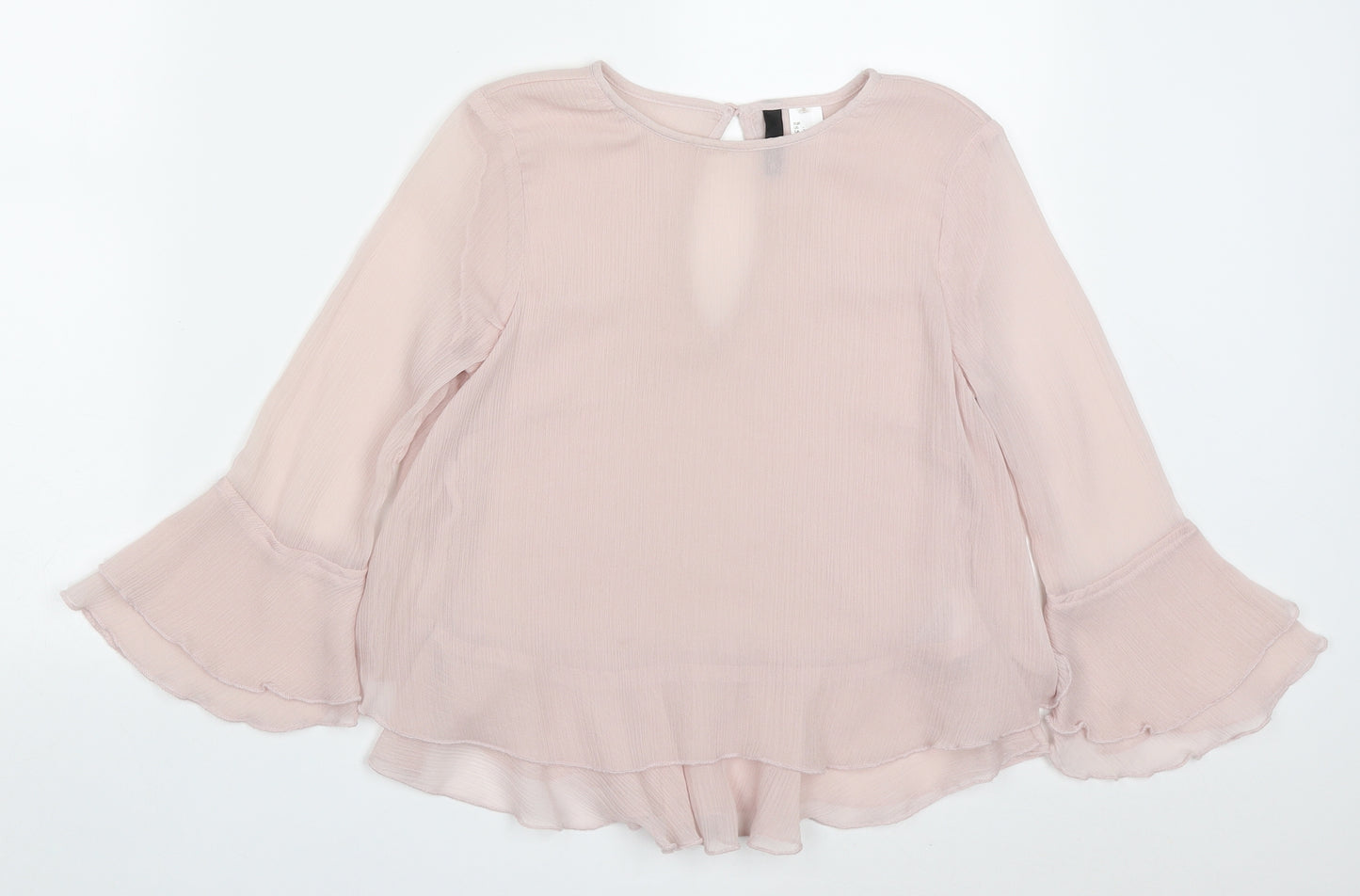 H&M Womens Pink  Polyester Basic Blouse Size 6 Round Neck
