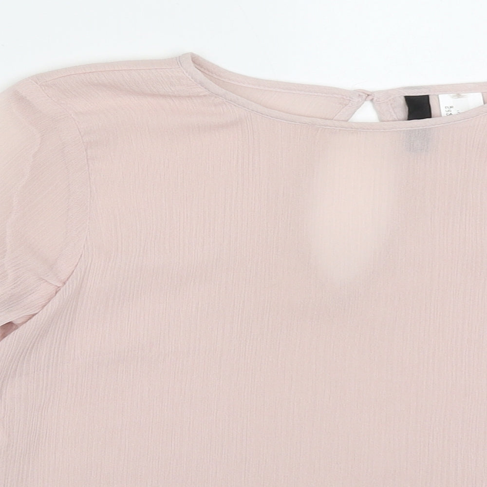 H&M Womens Pink  Polyester Basic Blouse Size 6 Round Neck