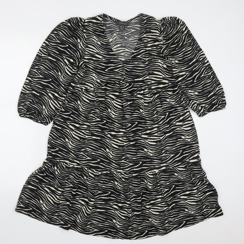 Primark Womens Black Animal Print Polyester Trapeze & Swing  Size 6  V-Neck Pullover