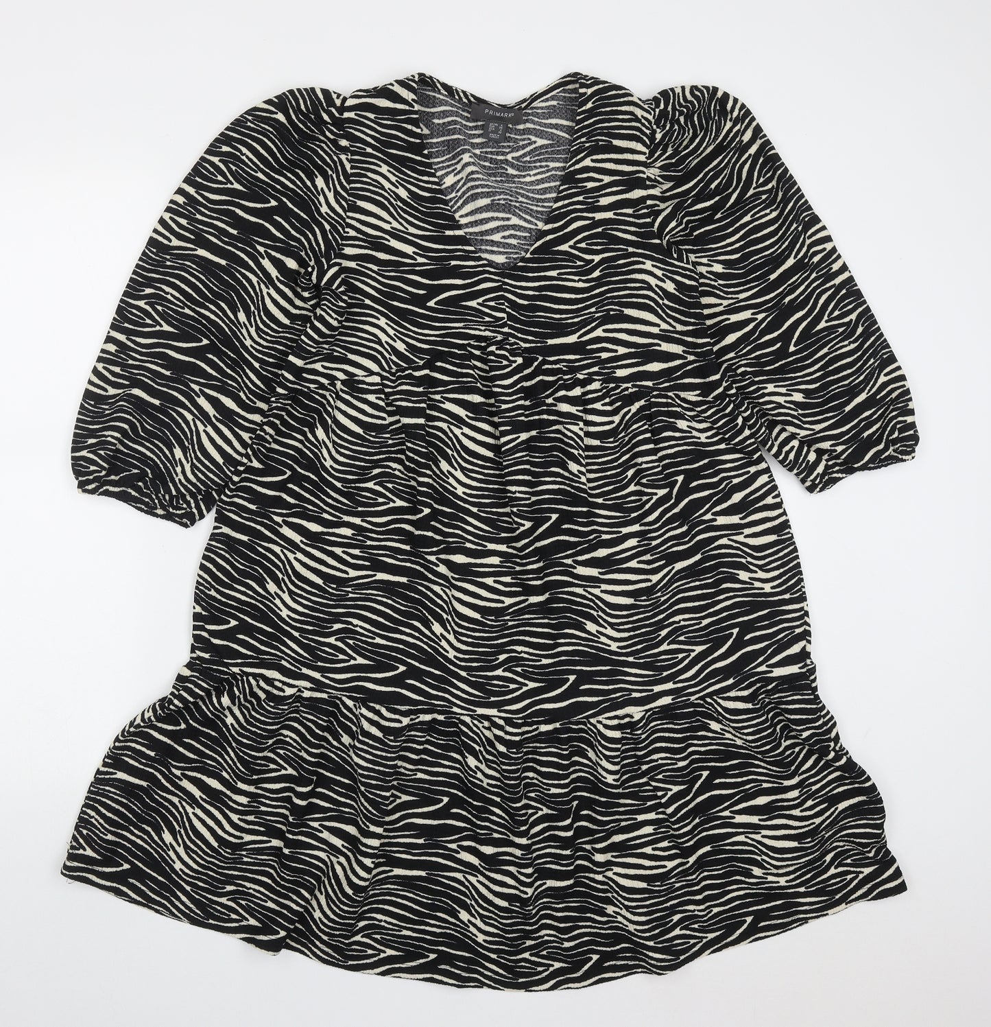 Primark Womens Black Animal Print Polyester Trapeze & Swing  Size 6  V-Neck Pullover