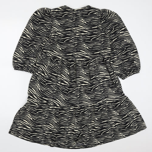 Primark Womens Black Animal Print Polyester Trapeze & Swing  Size 6  V-Neck Pullover