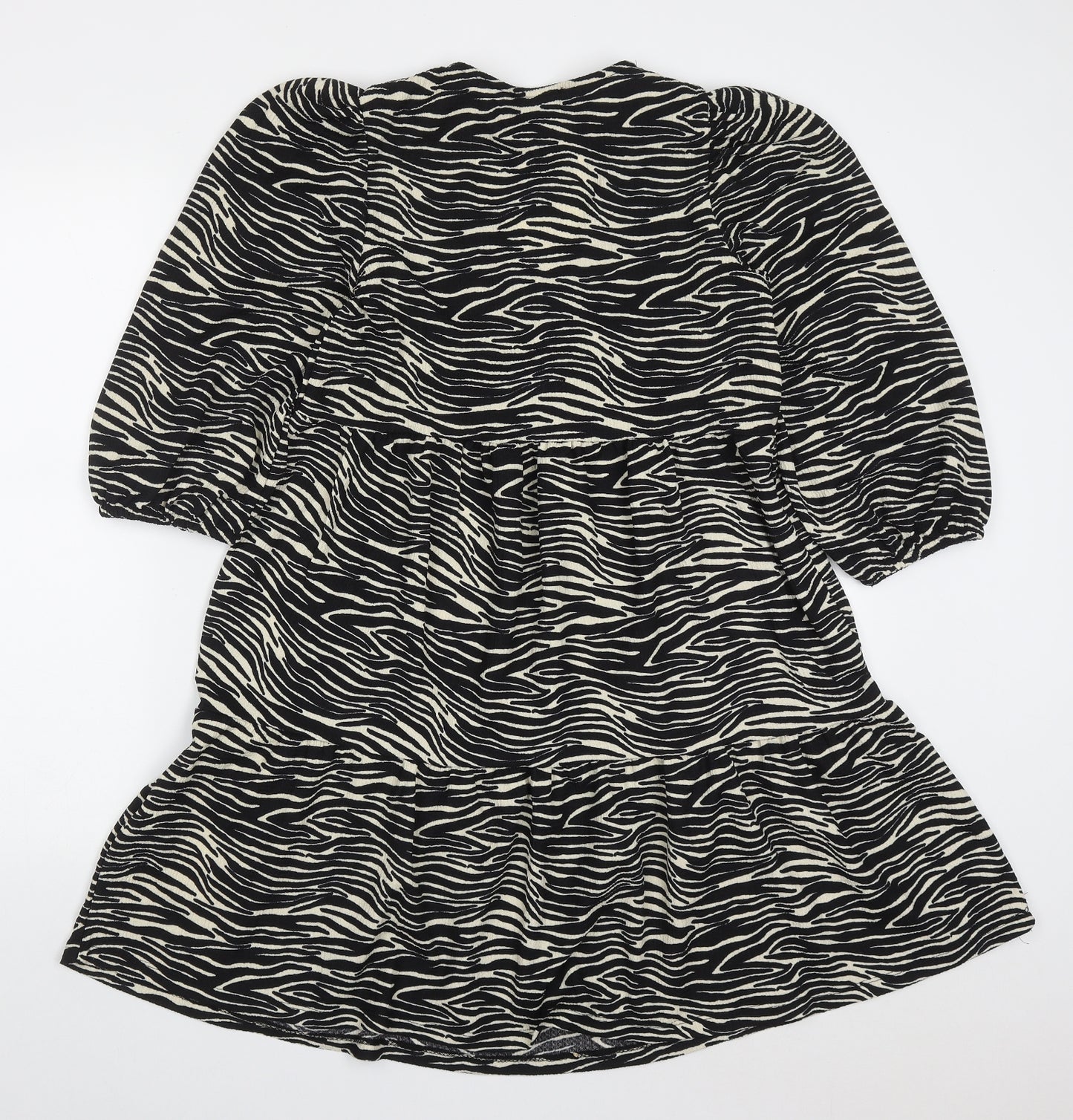 Primark Womens Black Animal Print Polyester Trapeze & Swing  Size 6  V-Neck Pullover