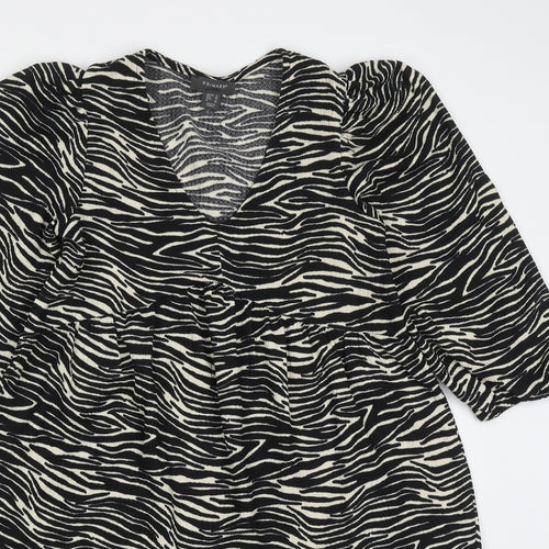 Primark Womens Black Animal Print Polyester Trapeze & Swing  Size 6  V-Neck Pullover