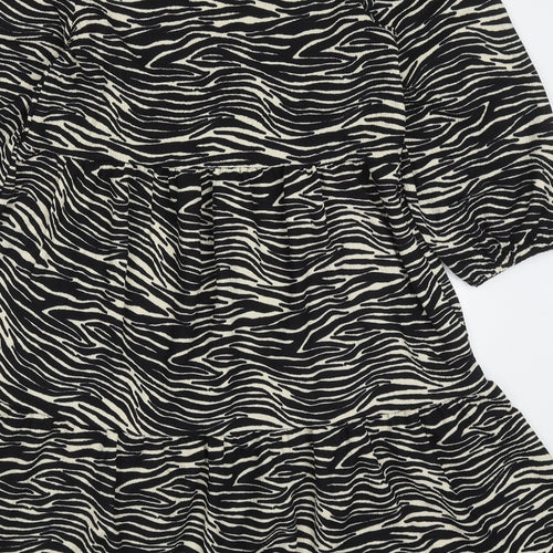 Primark Womens Black Animal Print Polyester Trapeze & Swing  Size 6  V-Neck Pullover