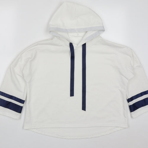 Preworn Womens White Striped Cotton Pullover Hoodie Size M  Pullover