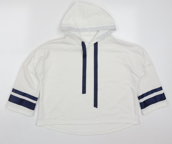 Preworn Womens White Striped Cotton Pullover Hoodie Size M  Pullover