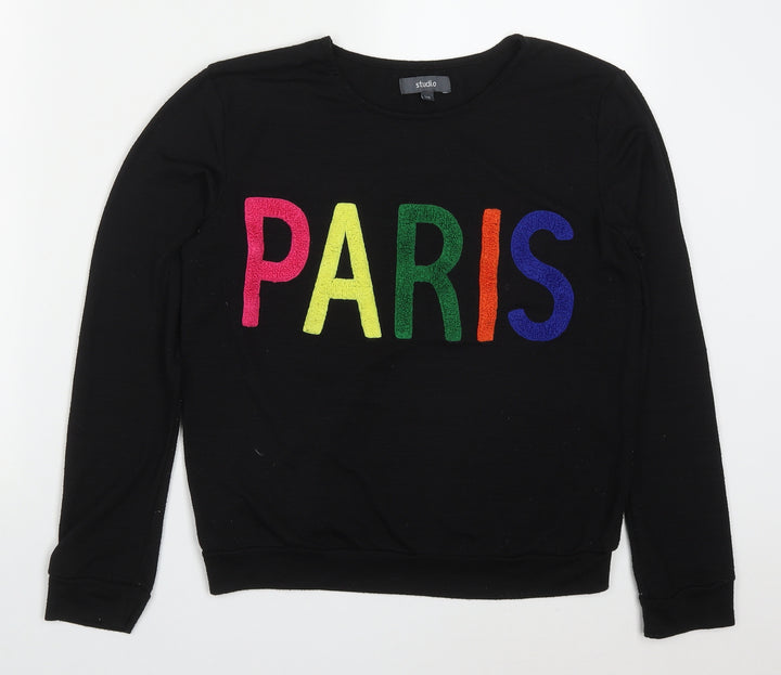 Studio Womens Black Polyester Pullover Sweatshirt Size 8 Pullover - Paris