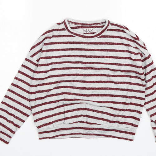 M&S Girls Multicoloured Striped Viscose Pullover Sweatshirt Size 8-9 Years