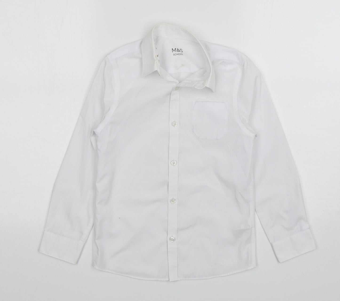 M&S Boys White  Polyester Basic Button-Up Size 8-9 Years Collared  - School Wear