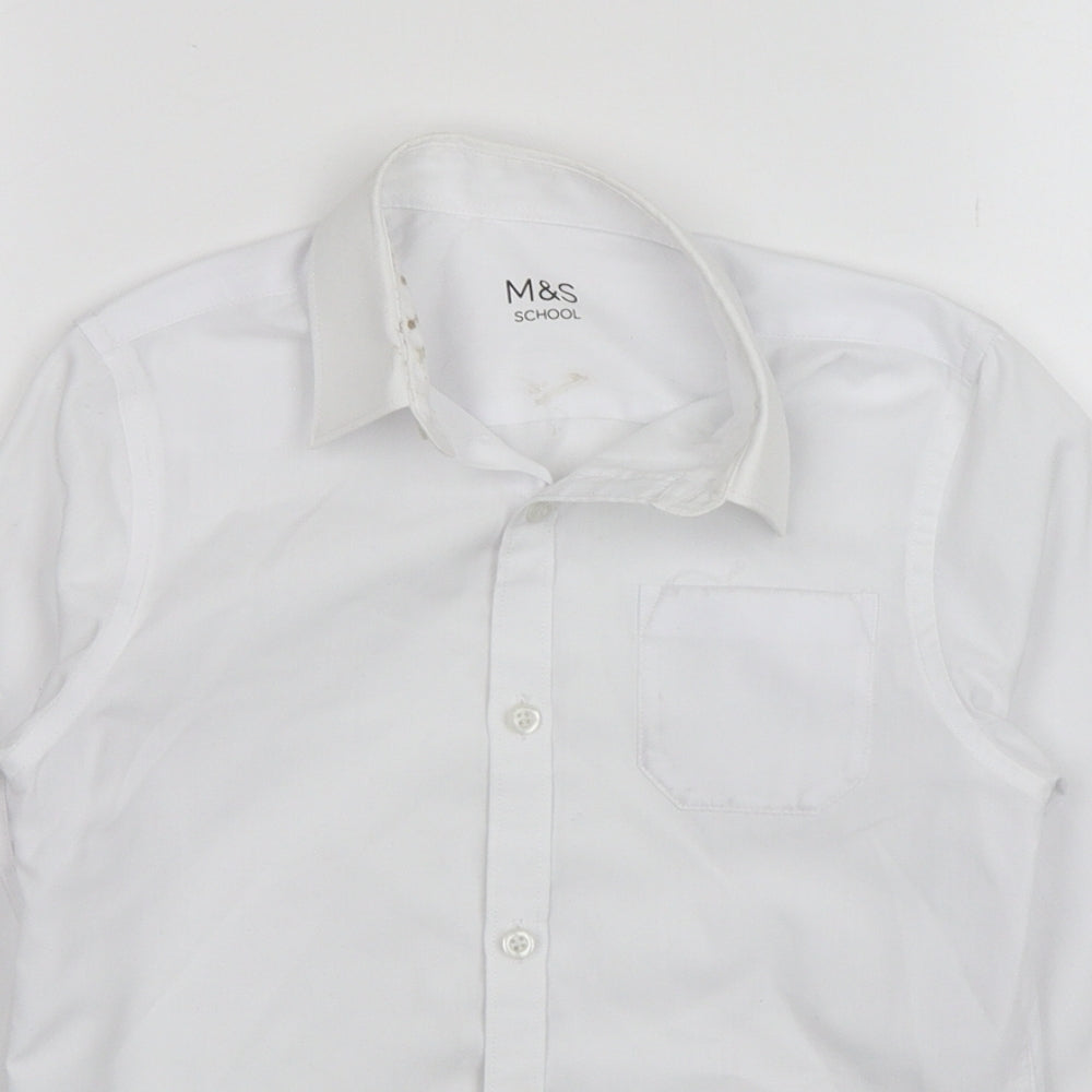M&S Boys White  Polyester Basic Button-Up Size 8-9 Years Collared  - School Wear