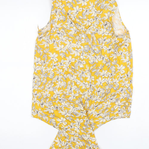 F&F Womens Yellow Floral  Basic Tank Size 6 V-Neck