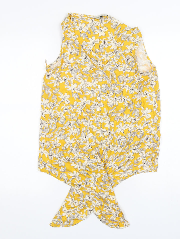F&F Womens Yellow Floral Basic Tank Size 6 V-Neck