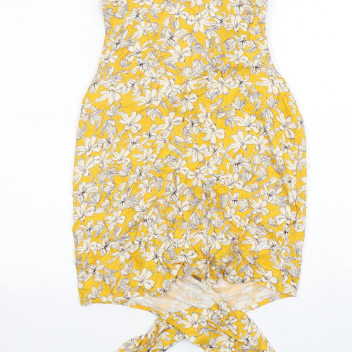 F&F Womens Yellow Floral  Basic Tank Size 6 V-Neck