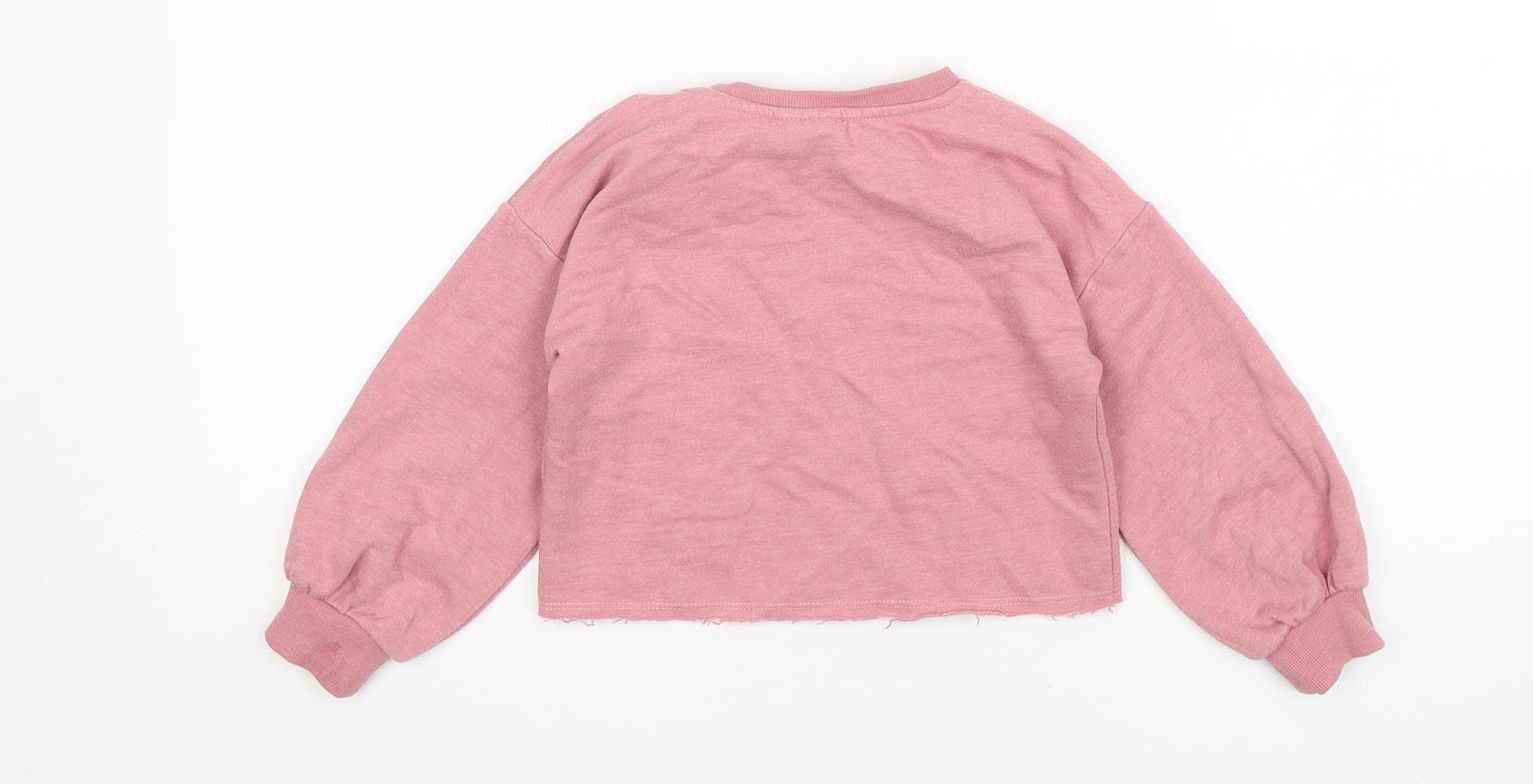 Matalan Girls Pink  Cotton Pullover Sweatshirt Size 5 Years   - Cropped