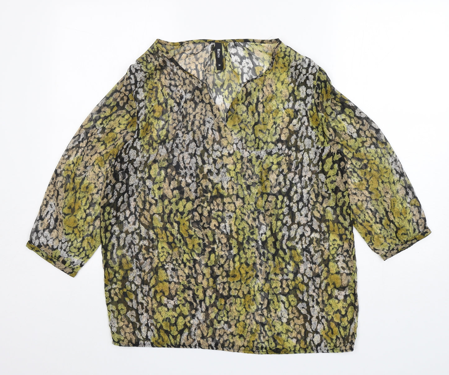 flame  Womens Multicoloured Animal Print  Basic Blouse Size M V-Neck
