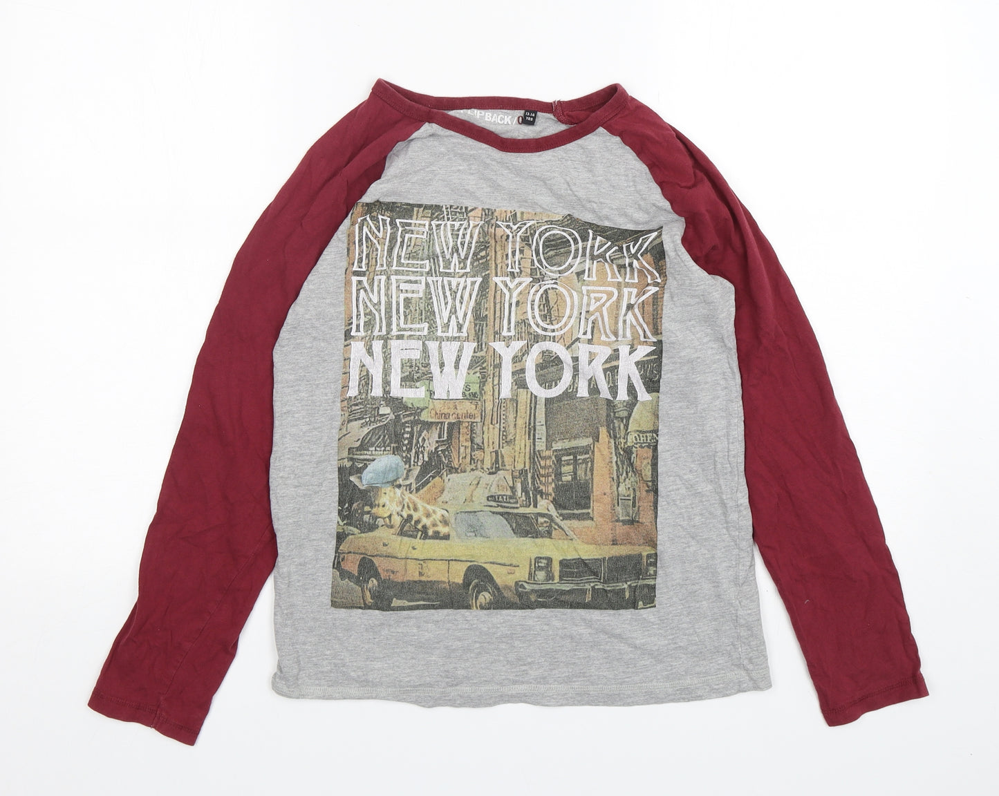 BHS Boys Multicoloured  Cotton Basic T-Shirt Size 13-14 Years Round Neck  - New York