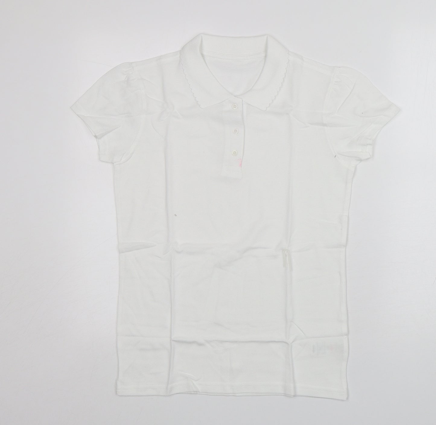 George Girls White  Cotton Basic Polo Size 12-13 Years Collared