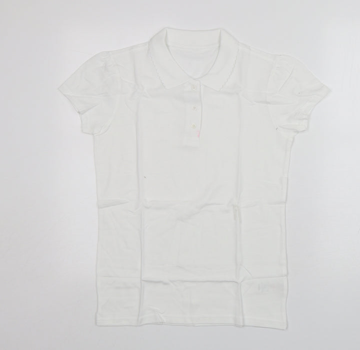 George Girls White  Cotton Basic Polo Size 12-13 Years Collared
