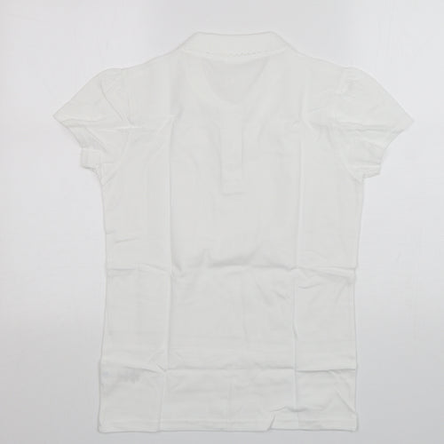 George Girls White  Cotton Basic Polo Size 12-13 Years Collared