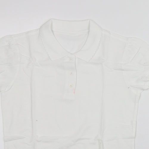 George Girls White  Cotton Basic Polo Size 12-13 Years Collared