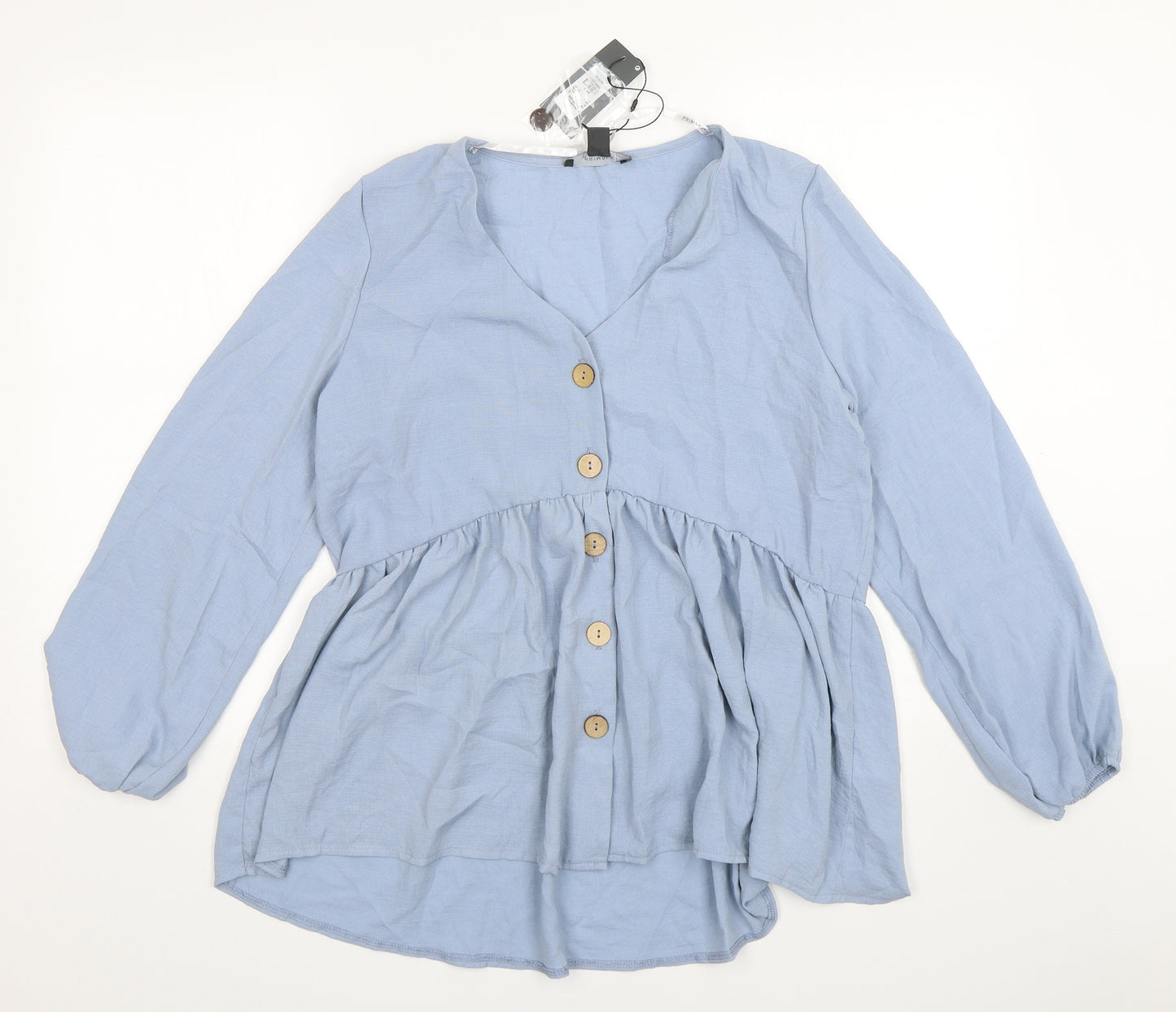 Primark Womens Blue  Polyester Basic Button-Up Size 12 V-Neck