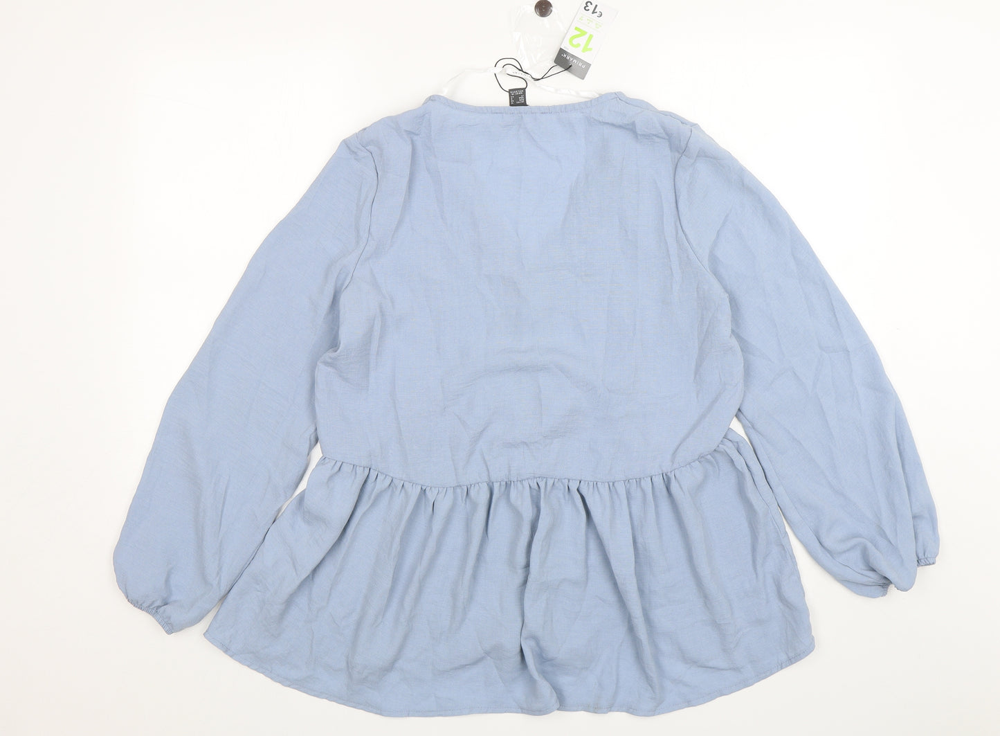Primark Womens Blue  Polyester Basic Button-Up Size 12 V-Neck