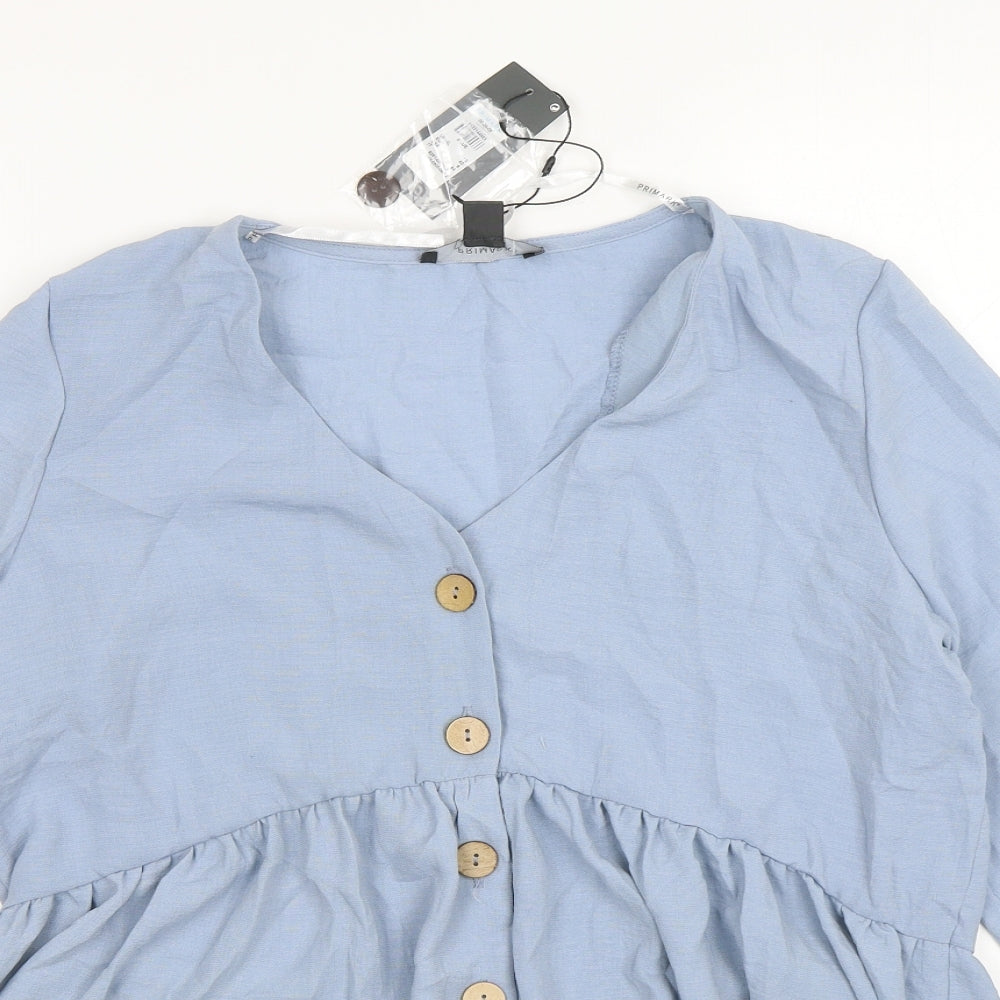Primark Womens Blue  Polyester Basic Button-Up Size 12 V-Neck