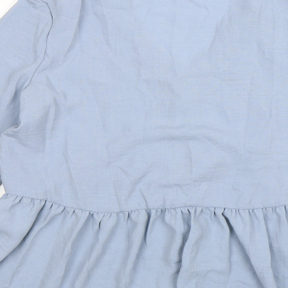 Primark Womens Blue  Polyester Basic Button-Up Size 12 V-Neck