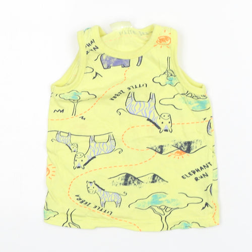 So Cute Boys Yellow Animal Print Cotton Basic Tank Size 12-18 Months Round Neck