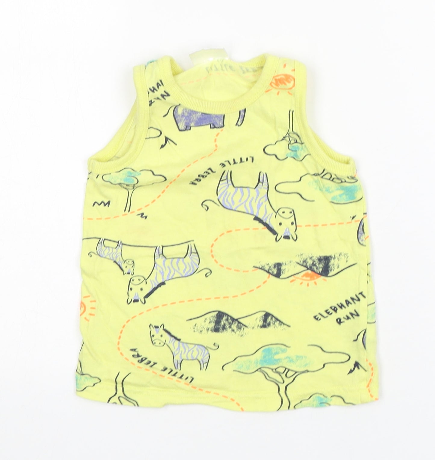So Cute Boys Yellow Animal Print Cotton Basic Tank Size 12-18 Months Round Neck