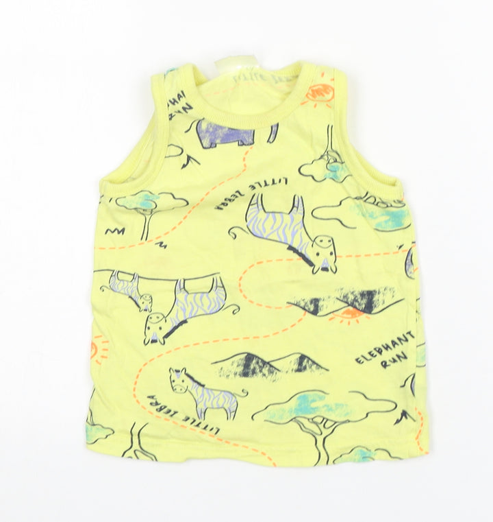 So Cute Boys Yellow Animal Print Cotton Basic Tank Size 12-18 Months Round Neck