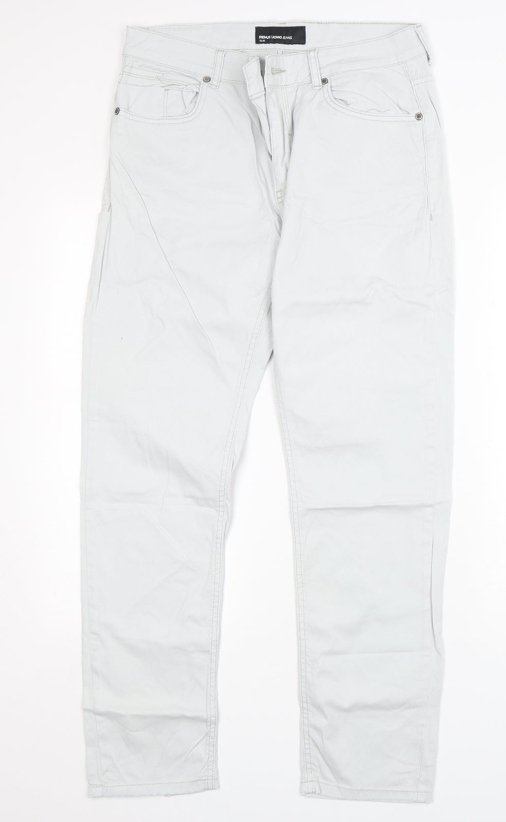REMUS Mens White  Cotton Straight Jeans Size 34 L30 in Slim