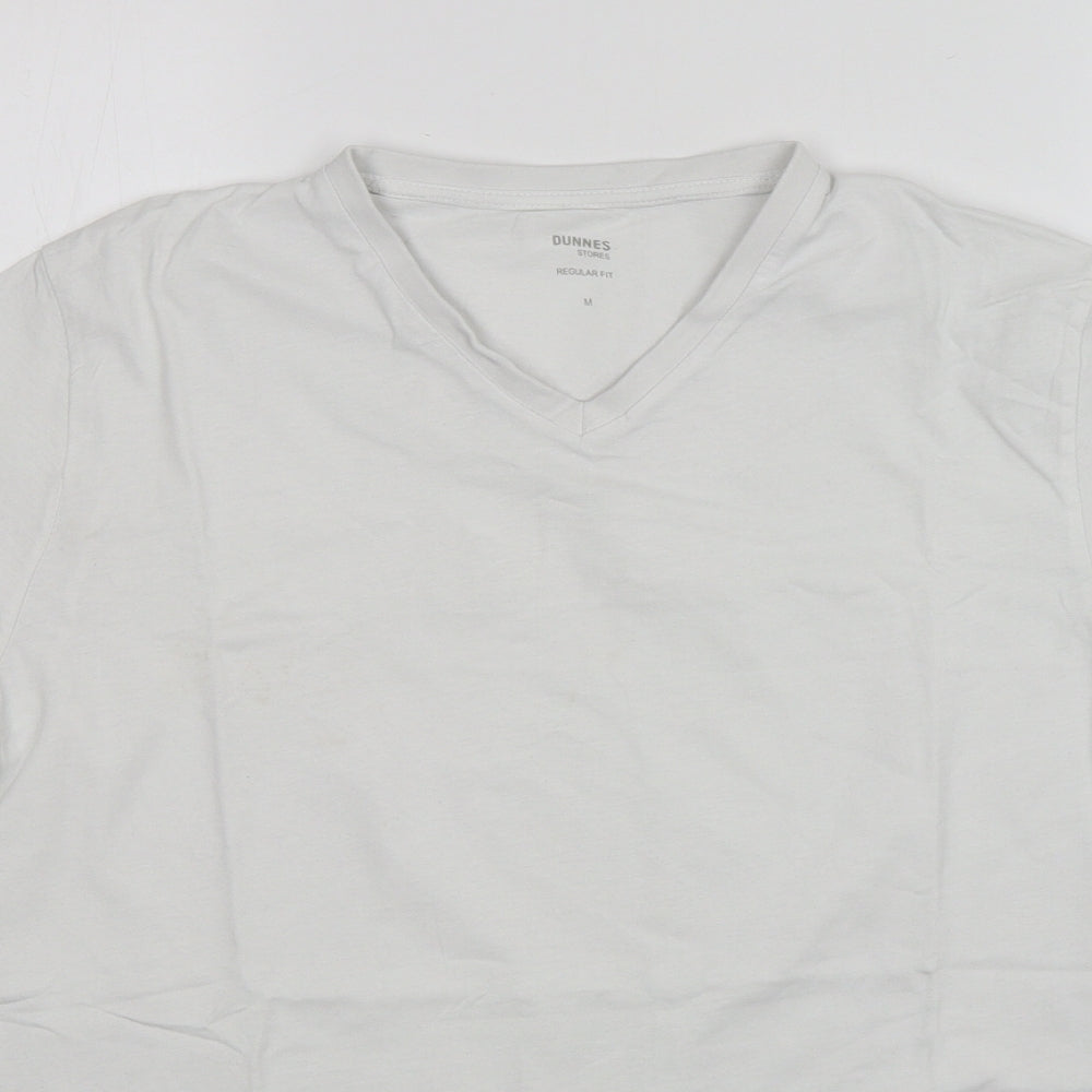Dunnes Stores Mens White  Cotton  T-Shirt Size M V-Neck