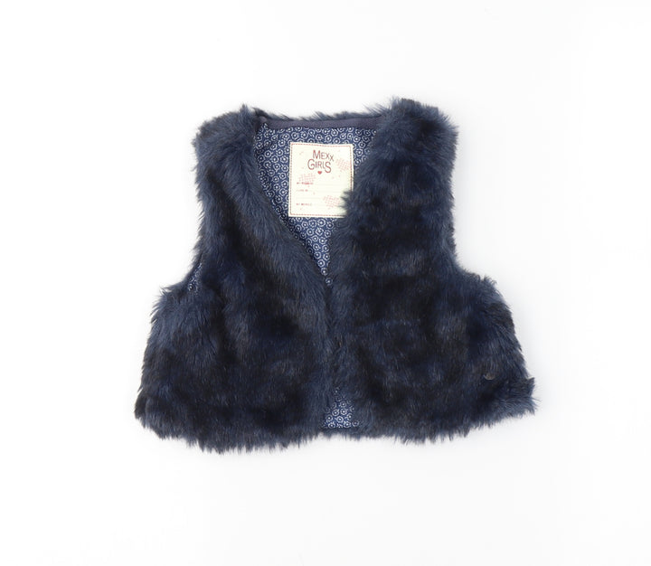 Mexx Girls Blue Gilet Waistcoat Size L Hook & Eye - Fur Waistcoat