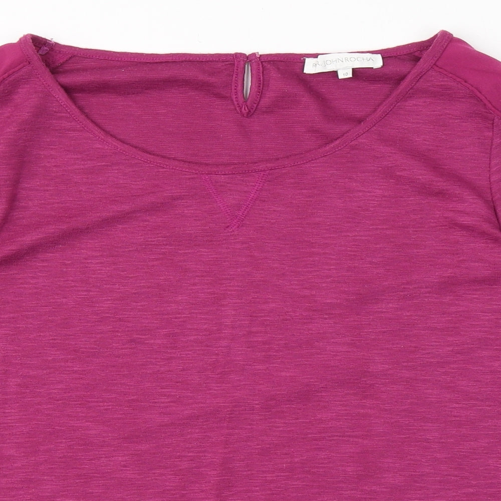 RJR.John Rocha Womens Purple  Polyester Basic T-Shirt Size 10 Scoop Neck