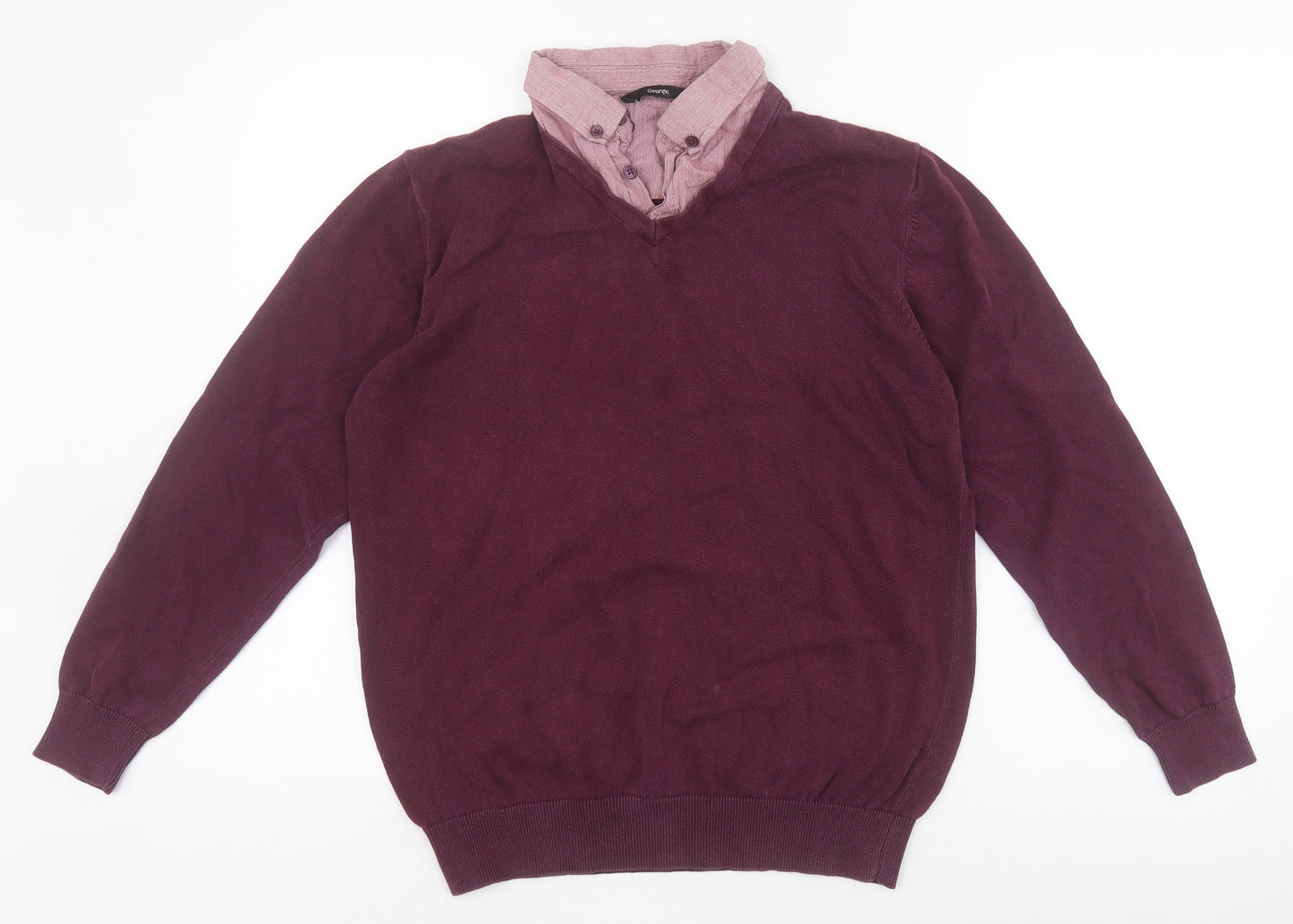 George Mens Purple Round Neck  Cotton Pullover Jumper Size M   - Shirt Collar