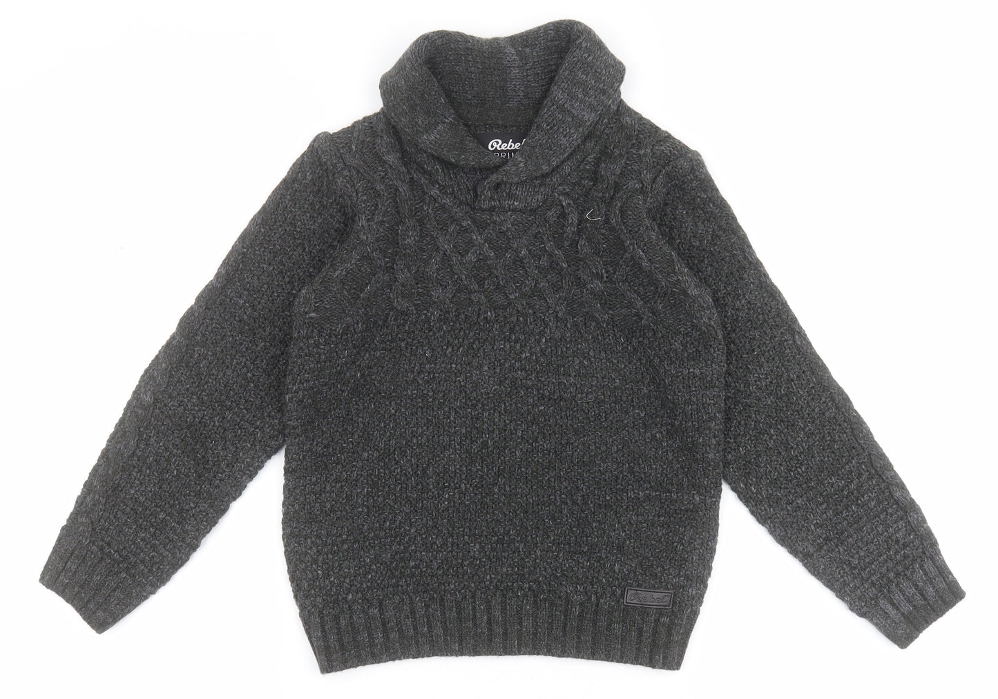 Primark Boys Grey Round Neck  Acrylic Pullover Jumper Size 8-9 Years