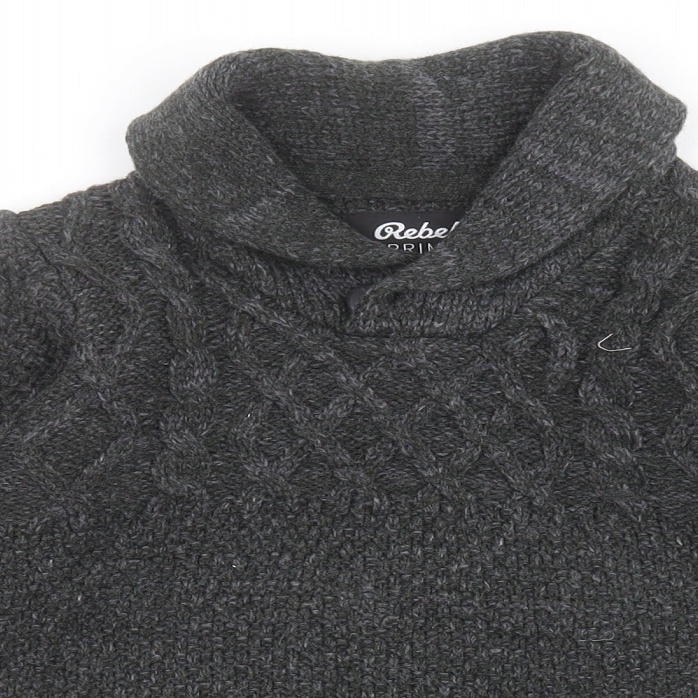 Primark Boys Grey Round Neck  Acrylic Pullover Jumper Size 8-9 Years