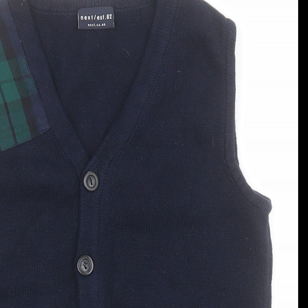 NEXT Boys Blue V-Neck  100% Cotton Cardigan Jumper Size 6 Years  Button - Tartan